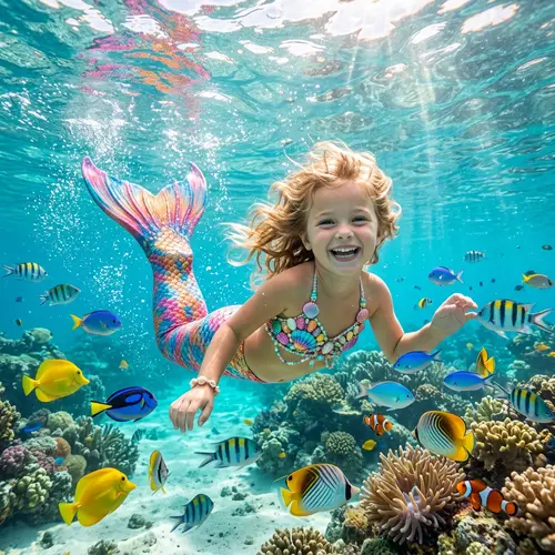 5-Year-Old Mermaid Girl Leah with Blonde Tousled Hair