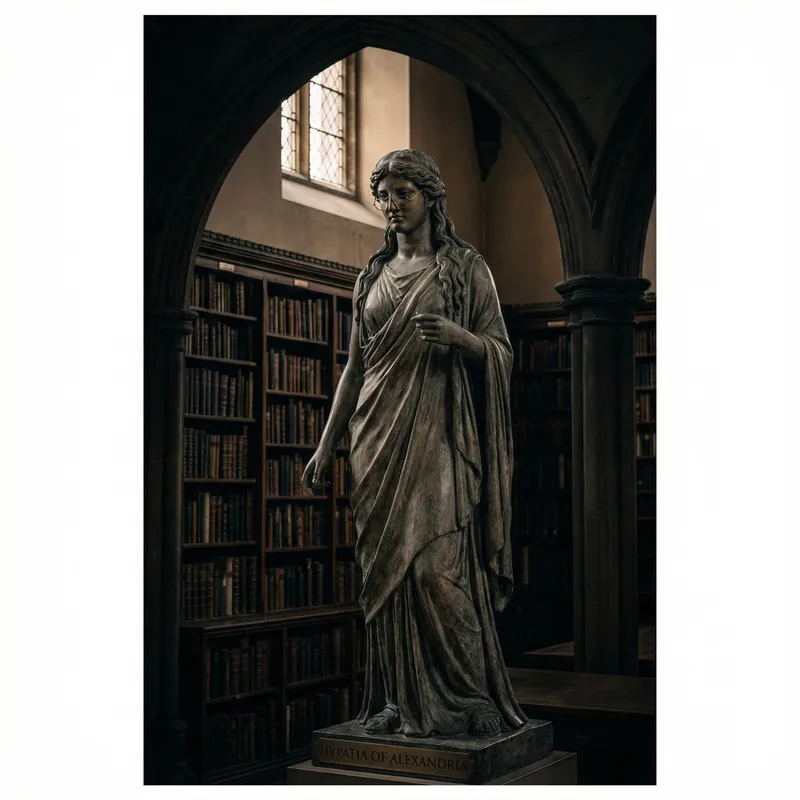 Aged Greek Philosopher Woman Statue in Library Aged Greek Philosopher Woman Statue in Library