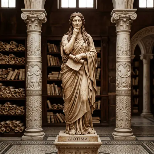 Greek Female Philosopher Sculpture in Ancient Library