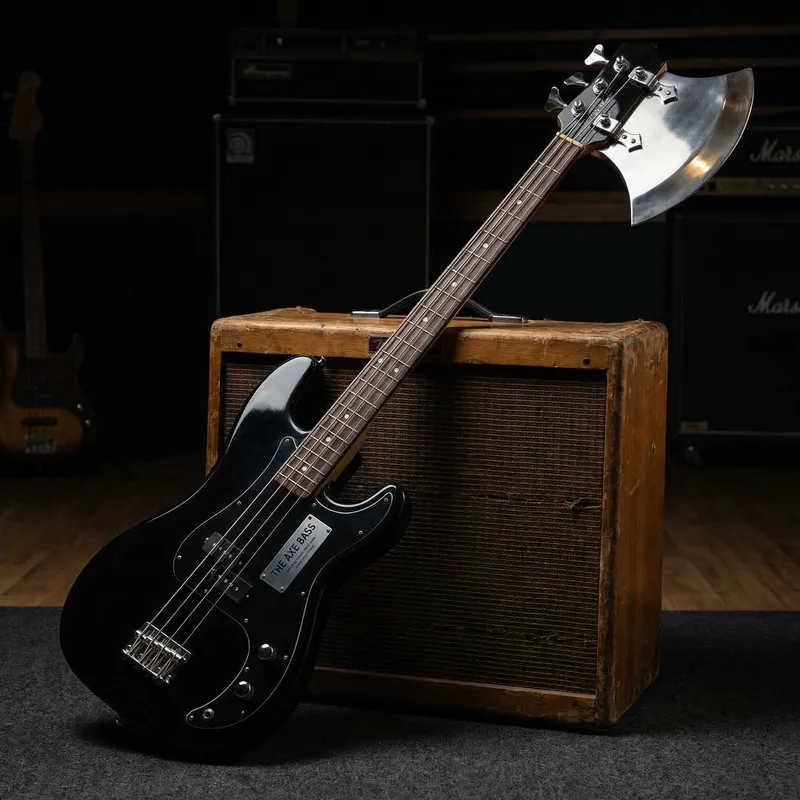 Bass Guitar with Axe-Blade Design - Musical Instrument Styling