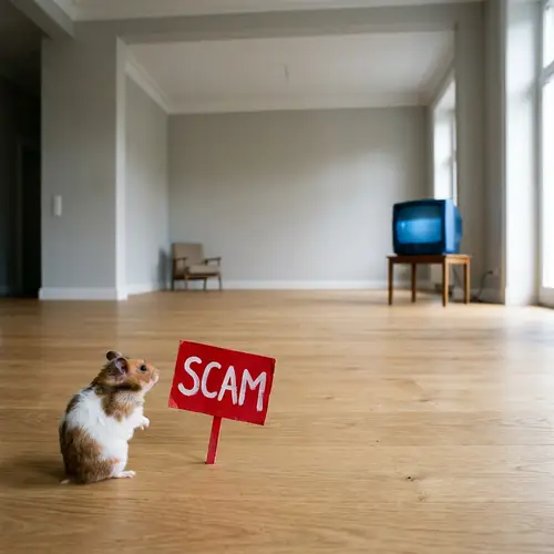 Funny Hamster and Blue TV - Avoid the Scam Sign