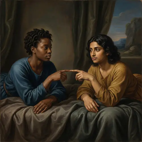 Da Vinci Style: Touching Fingers Oil Painting