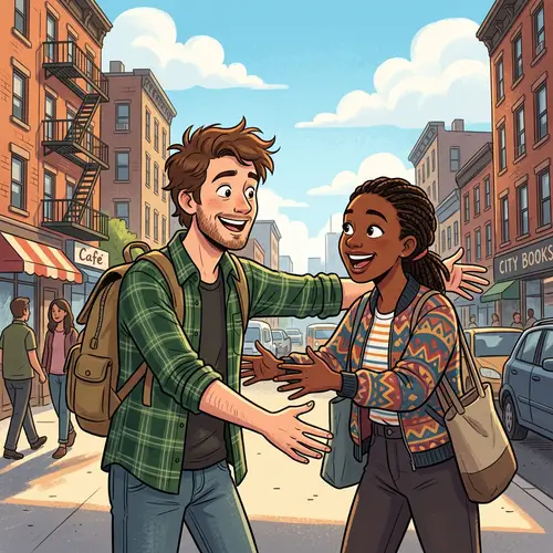 Joyful Reunion of Friends in Urban Setting