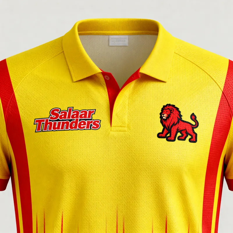 Salaar Thunders Cricket Jersey - Yellow & Red Stripes Salaar Thunders Cricket Jersey - Yellow & Red Stripes