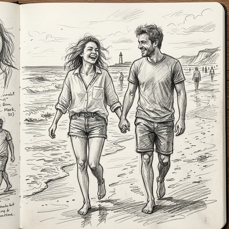 Detailed Pencil Sketch of a Happy Young Woman