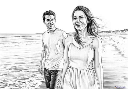 Detailed Pencil Sketch of a Happy Young Woman