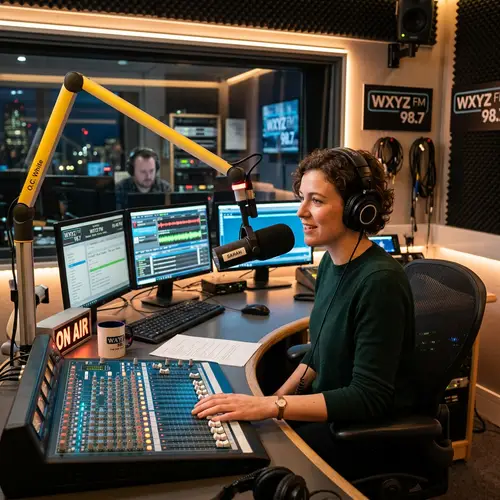 Radio Station Studio with Microphone Setup