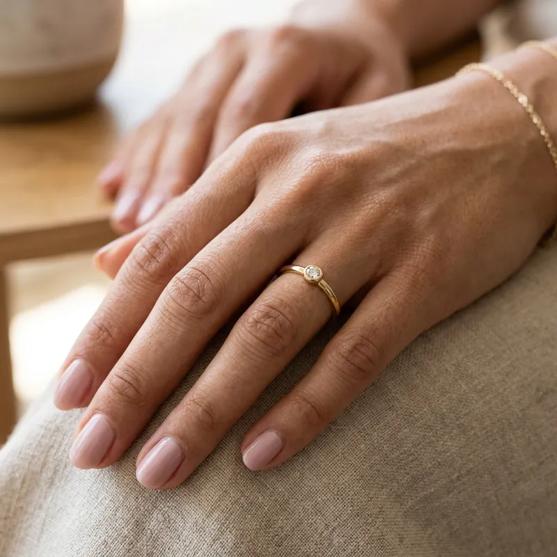 Elegant Gold Ring with Diamond on Woman's Hand