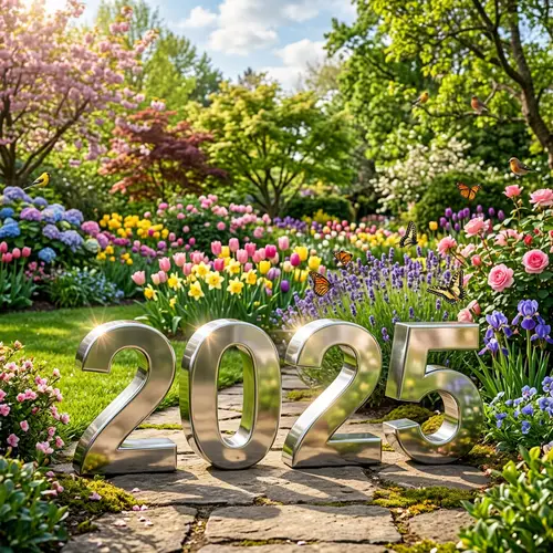 Shiny 2025 Numbers in a Beautiful Garden