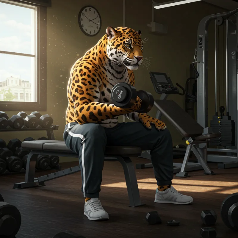 Jaguar Lifting Weights in Gym - Digital Art