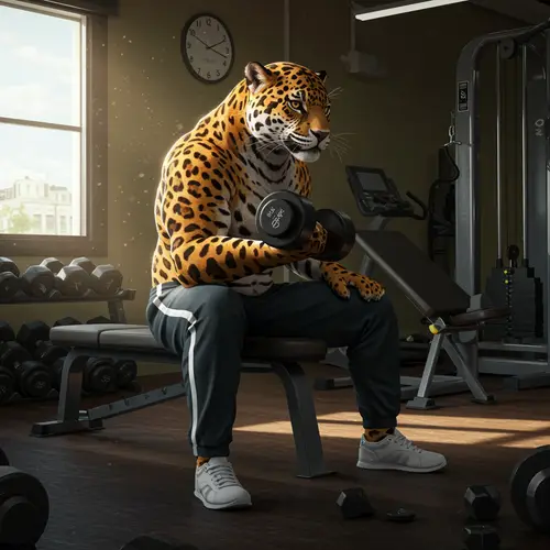 Jaguar Lifting Weights in Gym - Digital Art