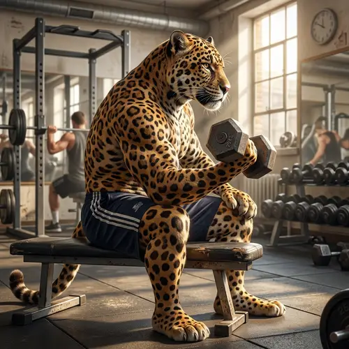 Jaguar Lifting Weights in Gym - Digital Art