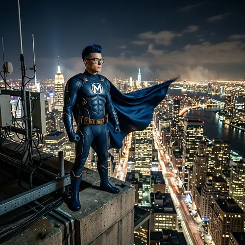 Bartman - Nighttime Superhero on Skyscraper