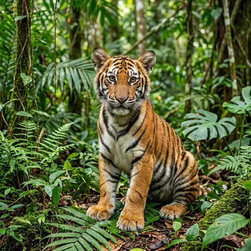 Juvenile Tiger - Vibrant Fur and Innocent Eyes
