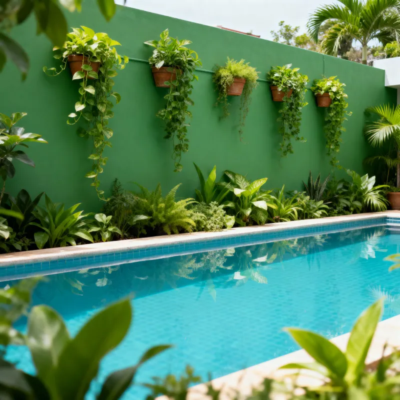 Green Wall with Pot Plants by Pool Area