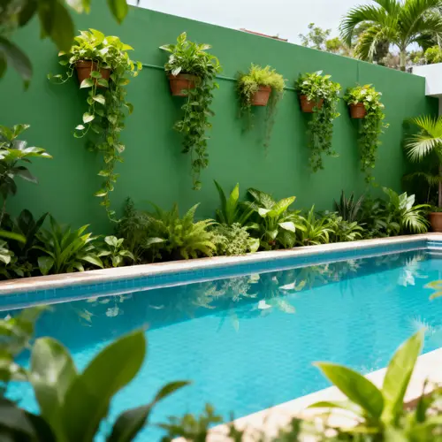 Green Wall with Pot Plants by Pool Area