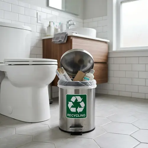 Bathroom Trash Can with Recycling Symbol