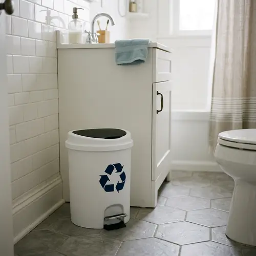 Small Bathroom Trash Can with Recycling Symbol
