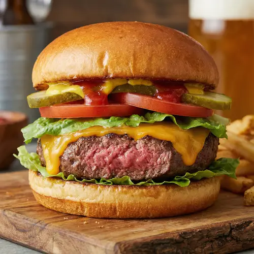 Mouth-Watering Burger with Premium Beef and Cheesy Topping