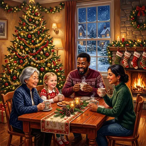 Multicultural Family Christmas Celebration Painting