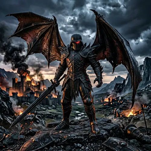 Darth Vader with Dragon Wings: Intimidating Battle Stance | 8k Resolution