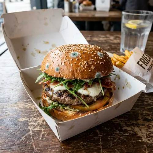 Italian Burger with Moldy Bun in White Box