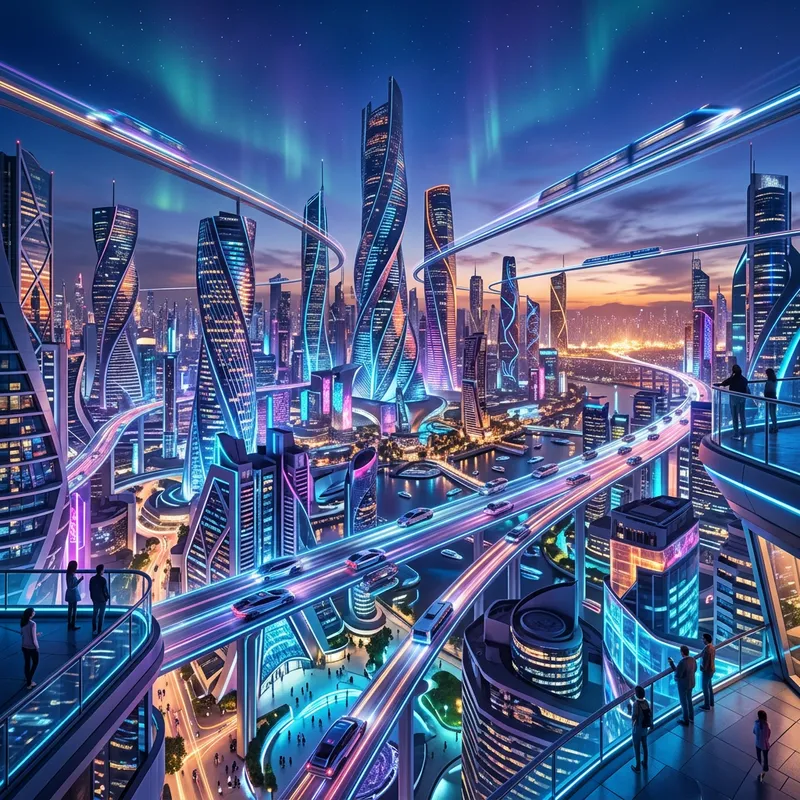 Abstract, Futuristic Cityscape at Night