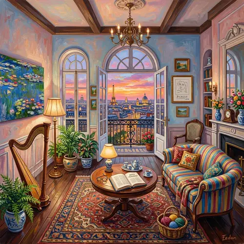 Elegant Living Room Oil Painting by Fanch Ledan