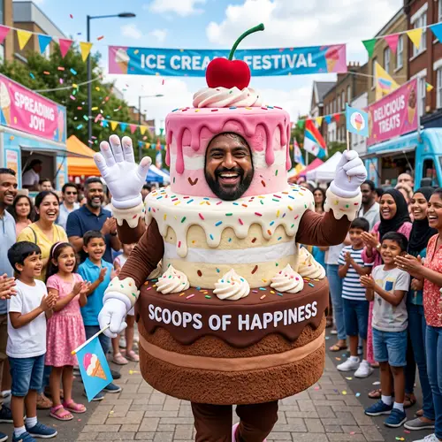 Extravagant Ice Cream Cake Mascot | South Asian Joyful Character
