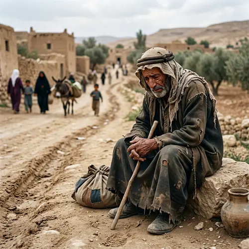 Melancholic Scene of a Desolate Poor Man Sitting by a Path