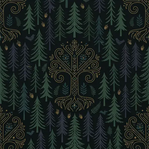 Slavic Artistry Wallpaper - Dark Forest Design with Symbol