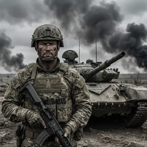 Mars: Roman God as Modern Soldier | Tank & Smoke Background