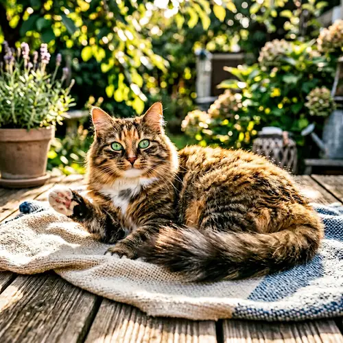 Fluffy Tabby Cat Relaxing in Sunshine | Cute Feline Photo