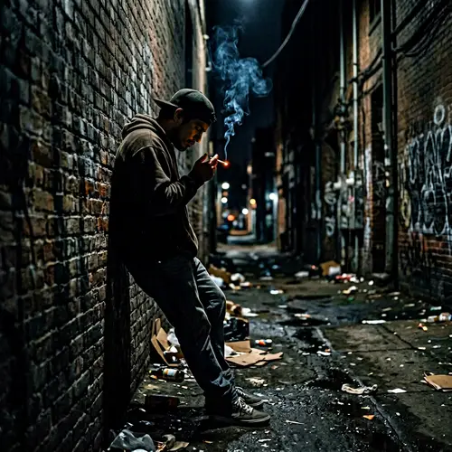 Heartbroken Hispanic Male Silhouette in Dimly Lit Alley