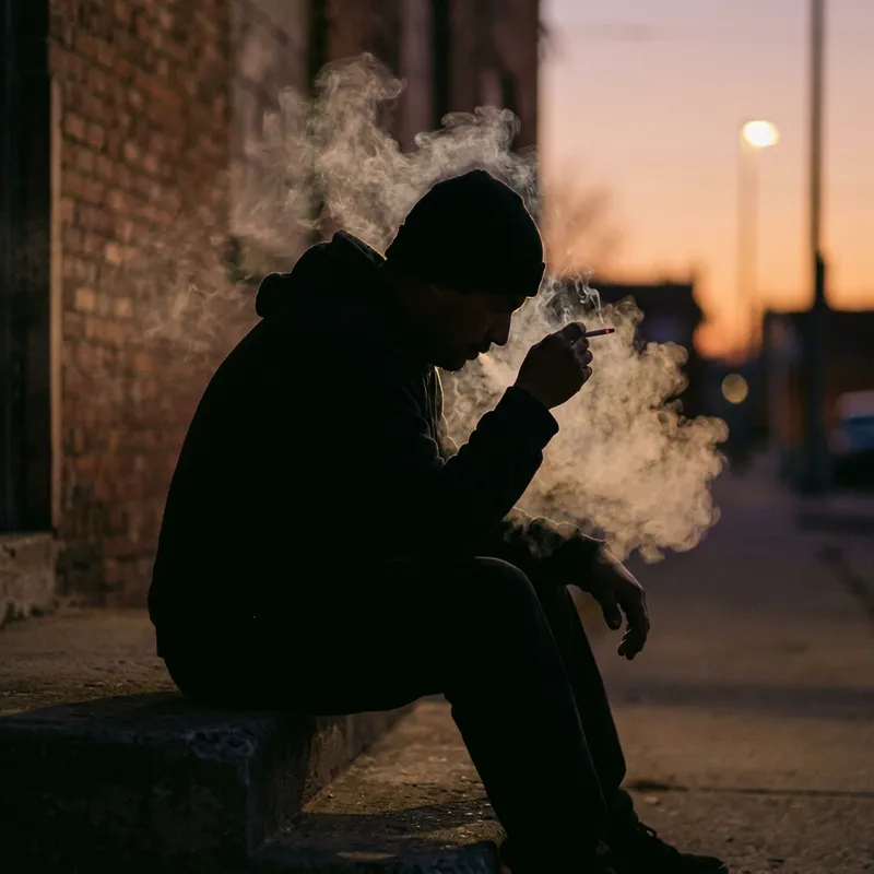 Sad Man Silhouette Smoking | Dark and Desolate Scene