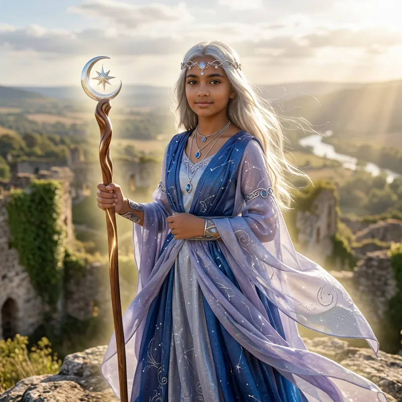 13-Year-Old Silver-Haired Goddess with Dark Eyes