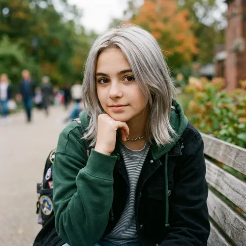 13-Year-Old Girl with Silver Hair & Dark Eyes