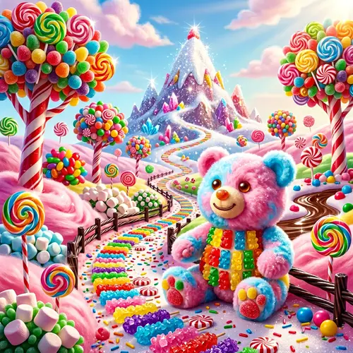 Candy Land: Whimsical Bear and Sugar-coated Mountain