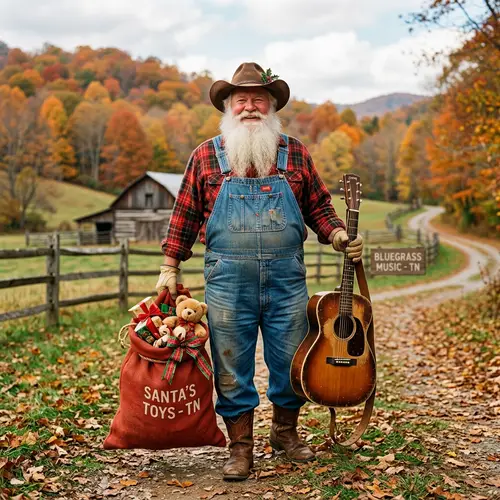 Santa Claus from Tennessee with a Twist | Country Santa Holding a Guitar