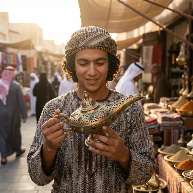 Alladin Holding Golden Lamp