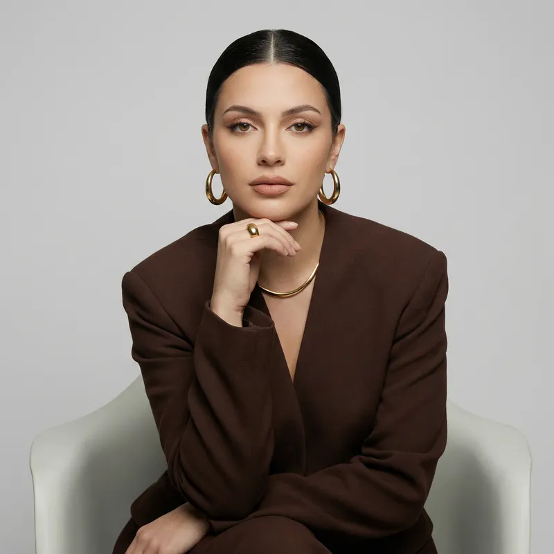 Elegant Studio Portrait in Chocolate Brown Suit