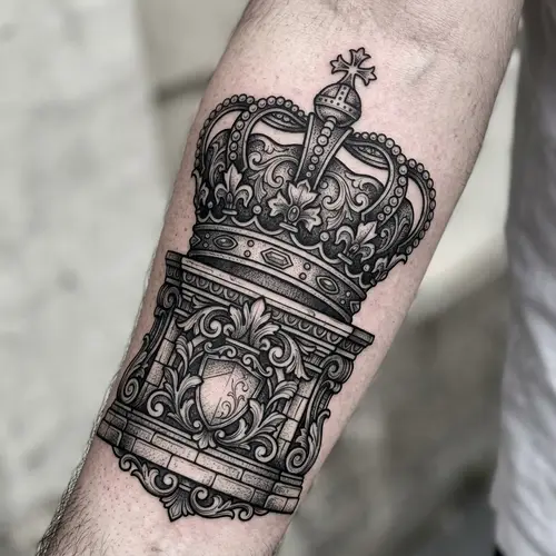 Black and White Tattoo: Big Bottom with Crown Design