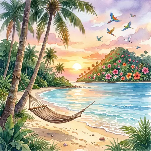 Tropical Paradise Watercolor Artwork