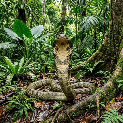 Realistic King Cobra Illustration in Natural Habitat