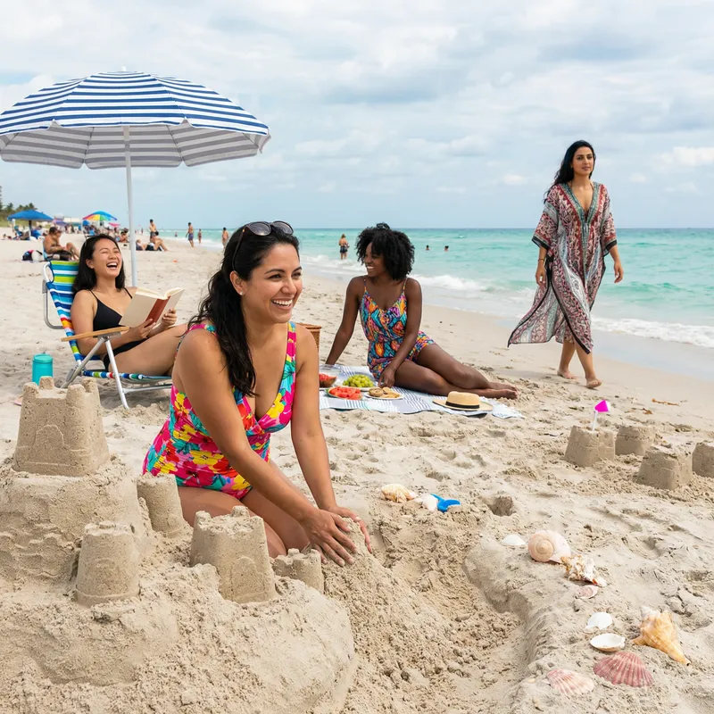 Diverse Women Enjoy Beach Day | Multicultural Fun in Colorful Attire