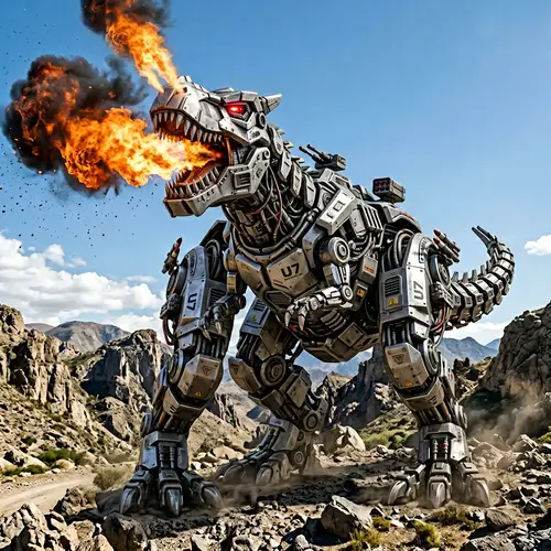 Stunning Robot Dinosaur in Rugged Terrain
