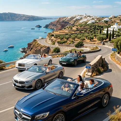 Luxurious Cars Journeying on Idyllic Greek Roads