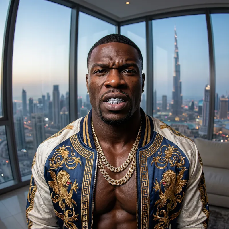 Luxury Street Fashion: Muscular Bodybuilder in 32K