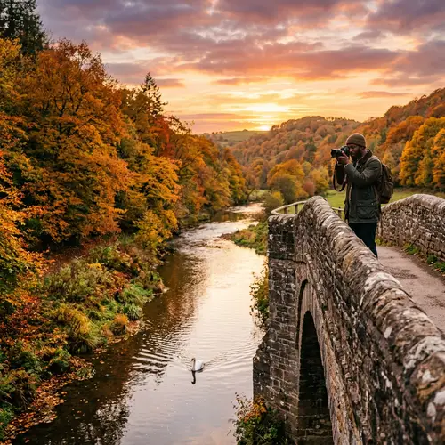 Tranquil Autumn Landscape Photography Under Stone Bridge