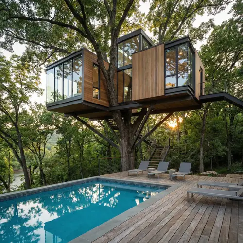 Modern Treehouse Design in Scenic Natural Setting